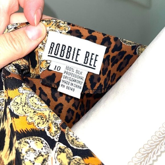 Robbie Bee Silk Dress Womens Size 10 Vintage Animal Print Faux Wrap Side Tie - Picture 4 of 15